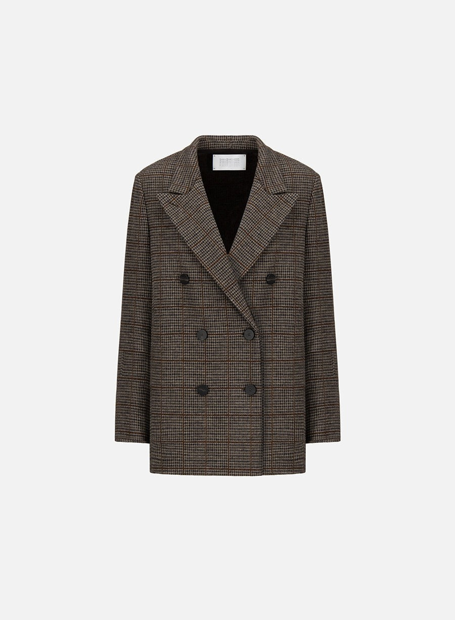 Slouchy Plaid Peacoat in Loro Piana Wool